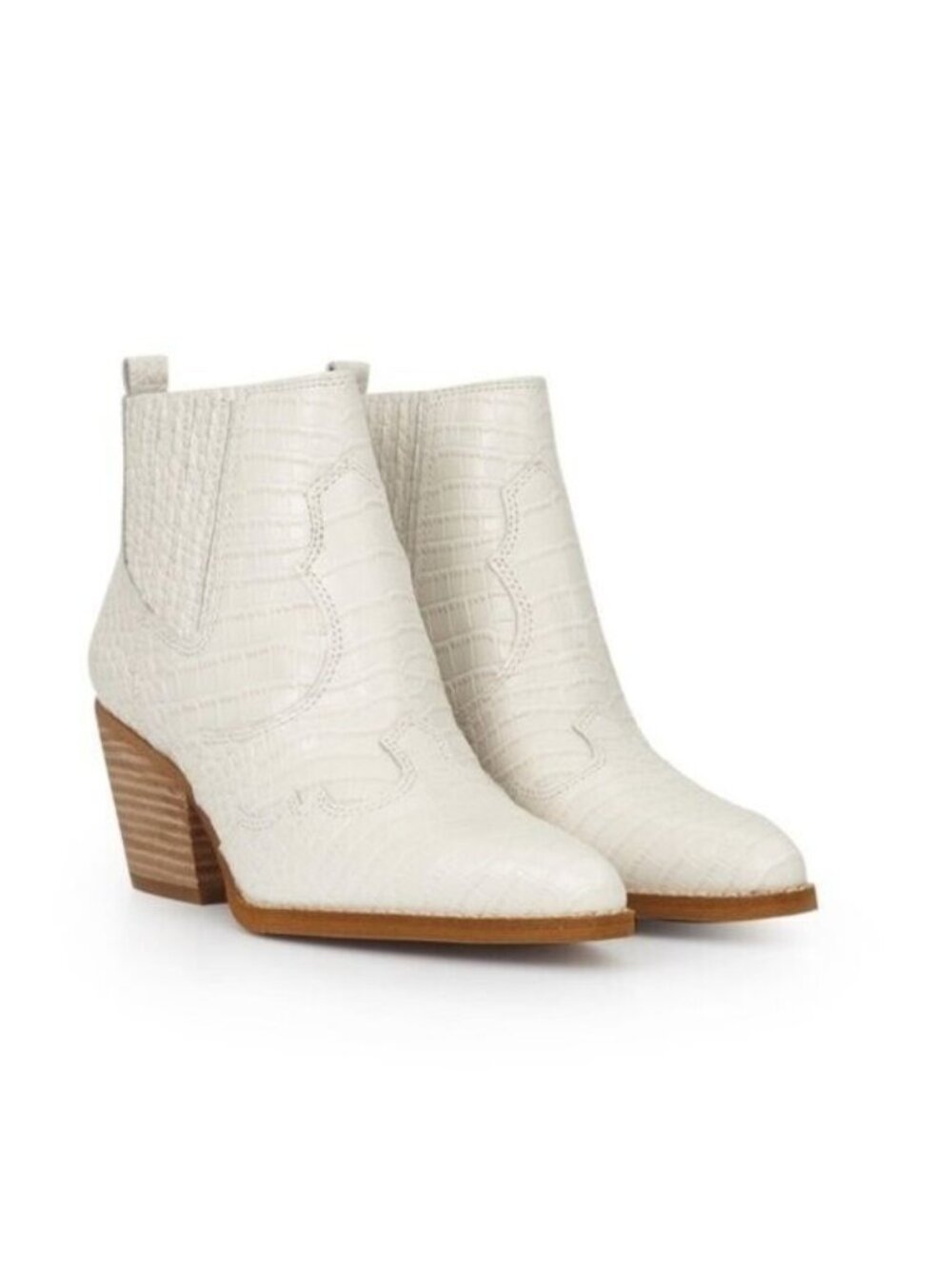 Sam Edelman Winona Croc Embossed Western Cowgirl Leather Booties Ivory Size 7